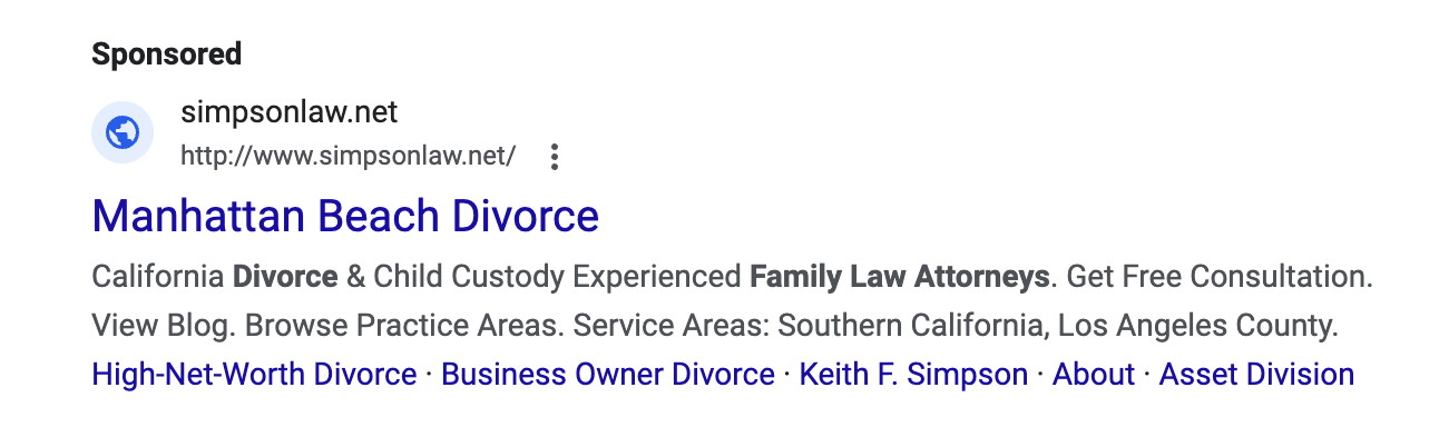 google ads results for law keyword