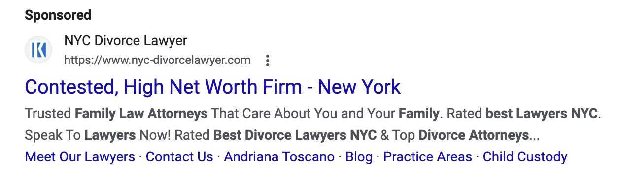 google ads results for lawer in nyc
