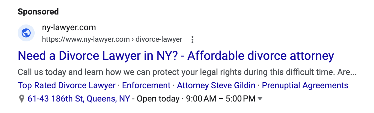 google ads results for lawyer in nyc