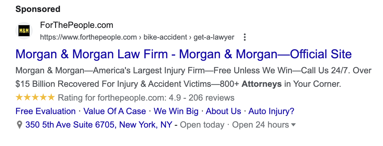google ads results for lawyer