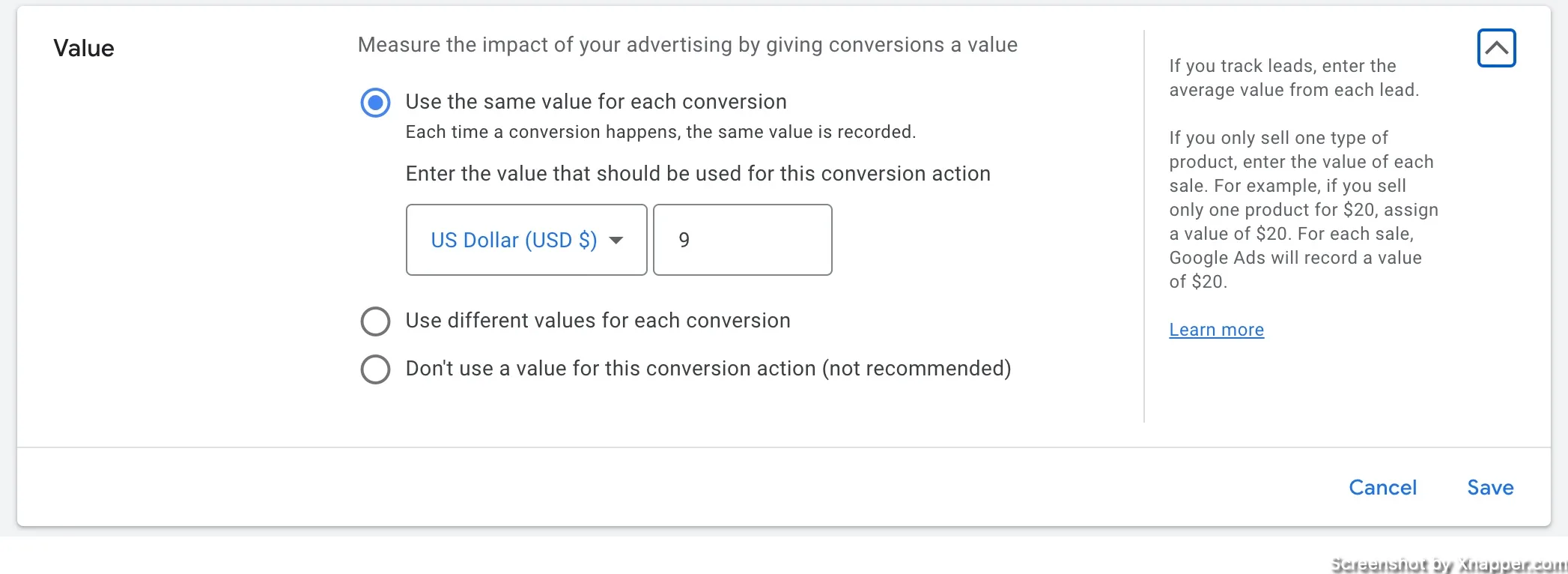 conversion value