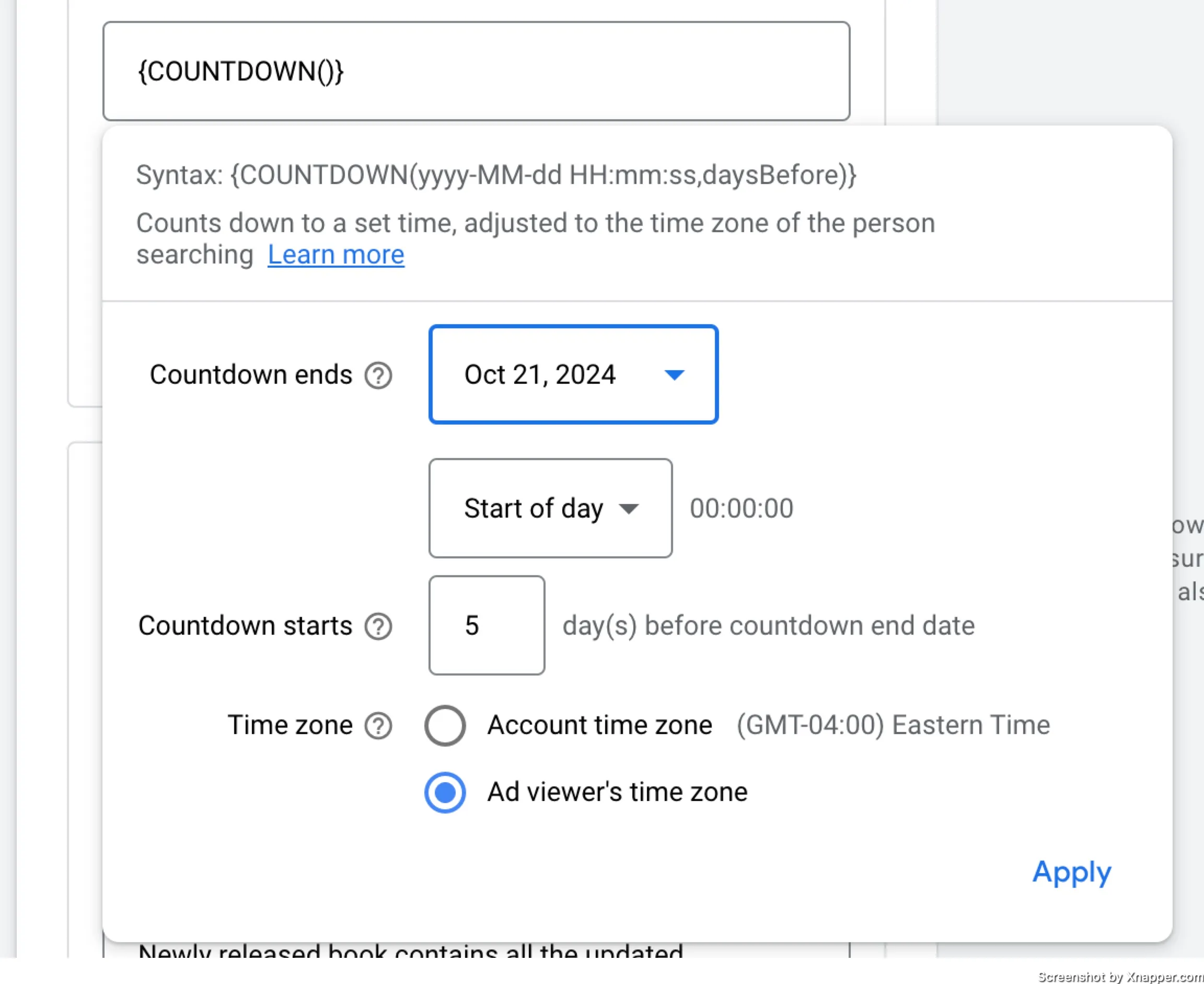 countdonw timer google ads